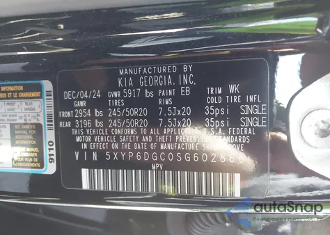 2025 Kia Telluride S z USA, uszkodzony, nr VIN 5XYP6DGC0SG602866